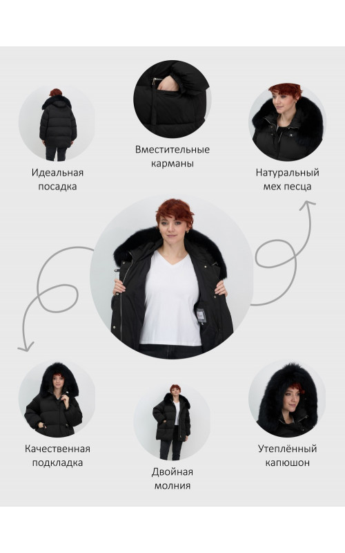 Пуховик с мехом песца, зимний, элегантный, для женщин