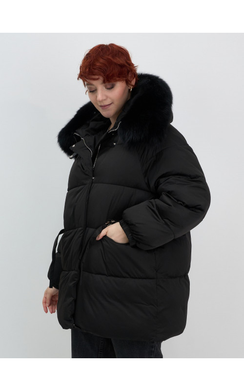 Пуховик с мехом песца, зимний, элегантный, для женщин