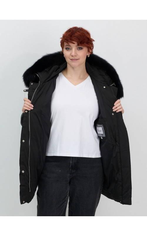 Пуховик с мехом песца, зимний, элегантный, для женщин