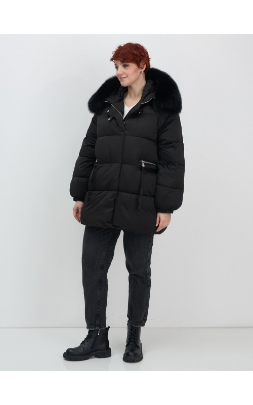 Пуховик с мехом песца, зимний, элегантный, для женщин