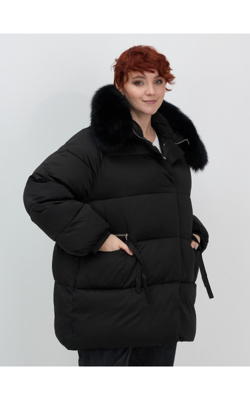 Пуховик с мехом песца, зимний, элегантный, для женщин