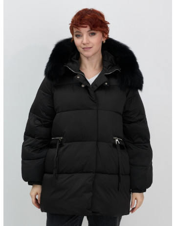 Пуховик с мехом песца, зимний, элегантный, для женщин