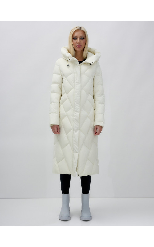 Длинный зимний пуховик с капюшоном для женщин.