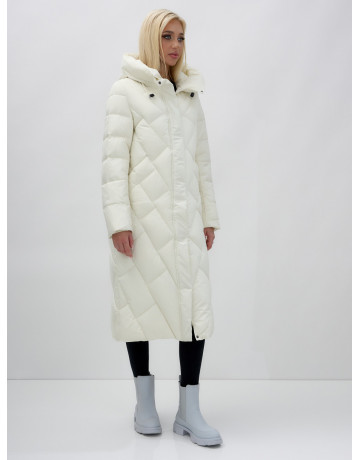 Длинный зимний пуховик с капюшоном для женщин.