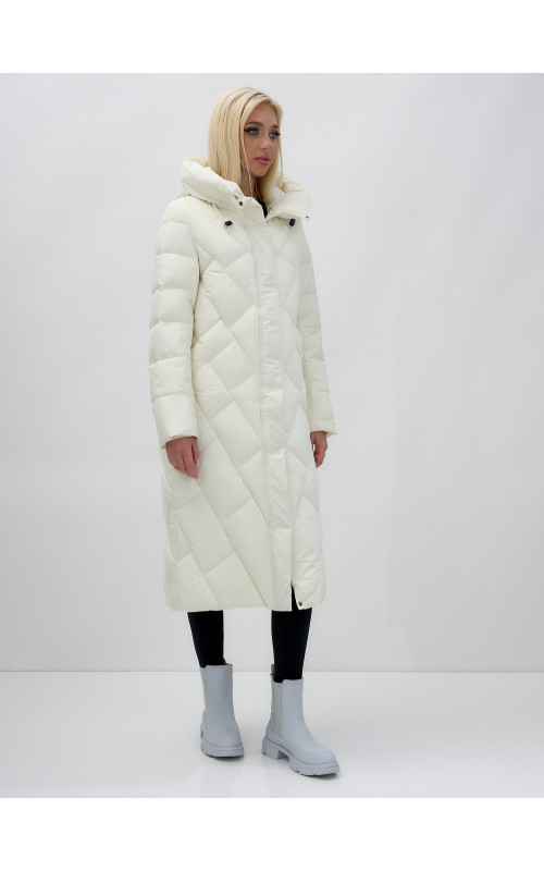 Длинный зимний пуховик с капюшоном для женщин.
