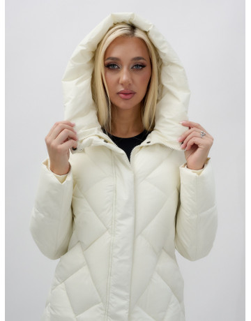 Длинный зимний пуховик с капюшоном для женщин.