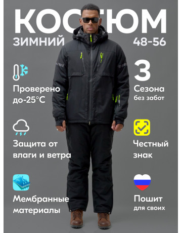 Мужской горнолыжный костюм, чёрный. 