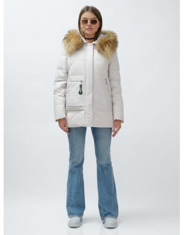 Зимняя женская куртка премиум-класса с опушкой из натурального меха енота.