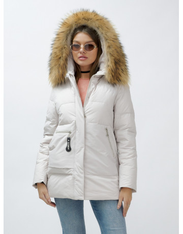 Зимняя женская куртка премиум-класса с опушкой из натурального меха енота.