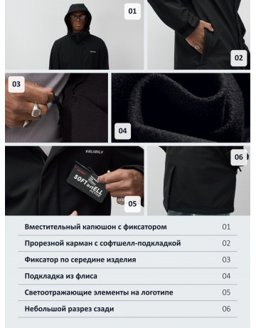 Мужская спортивная парка с капюшоном, чёрная.