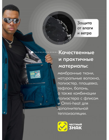 Мужской зимний горнолыжный костюм синего цвета