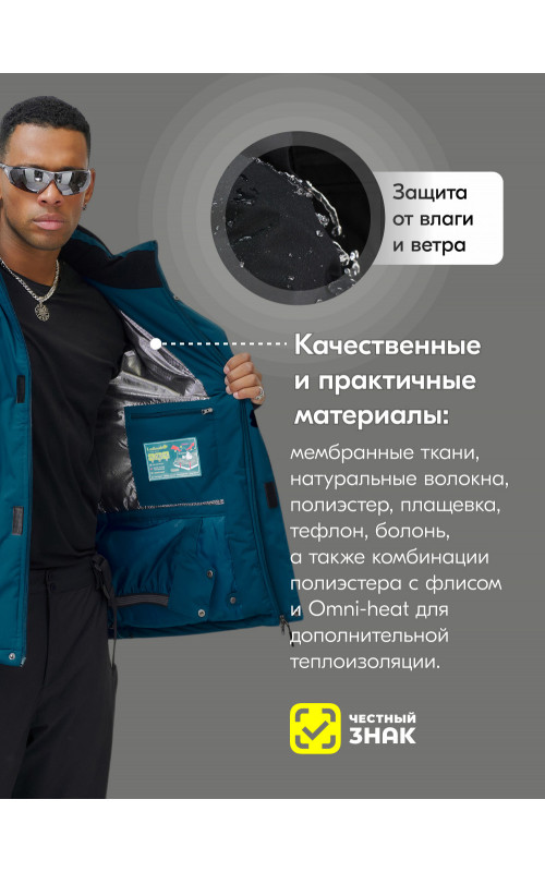 Мужской зимний горнолыжный костюм синего цвета