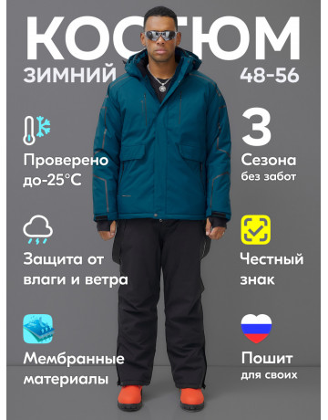 Мужской зимний горнолыжный костюм синего цвета