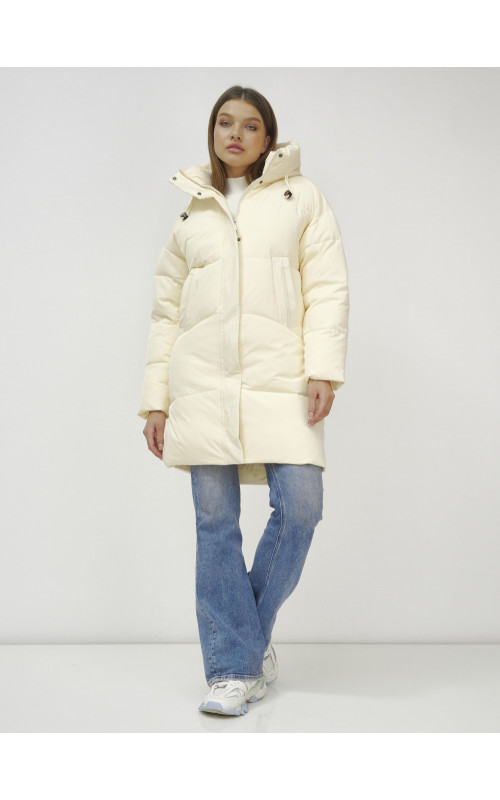 Зимний пуховик с воротником-стойкой и капюшоном.