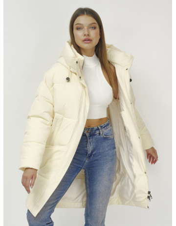 Зимний пуховик с воротником-стойкой и капюшоном.