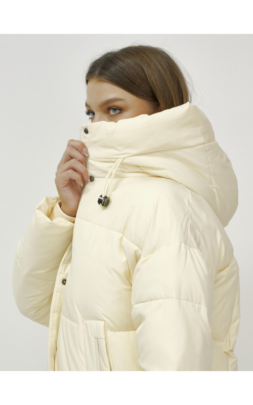 Зимний пуховик с воротником-стойкой и капюшоном.