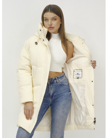 Зимний пуховик с воротником-стойкой и капюшоном.