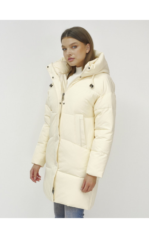 Зимний пуховик с воротником-стойкой и капюшоном.