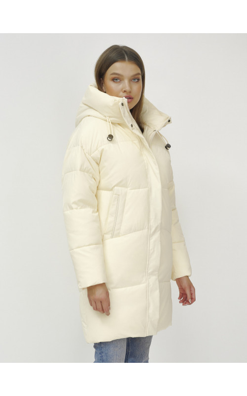 Зимний пуховик с воротником-стойкой и капюшоном.