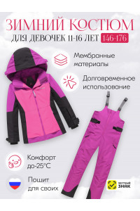 Розовый горнолыжный костюм для девочки.