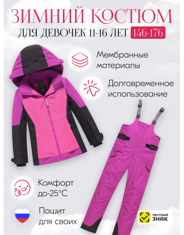 Розовый горнолыжный костюм для девочки.