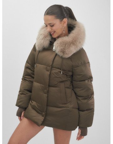 Пуховик с мехом песца, зима 2025, свободный крой