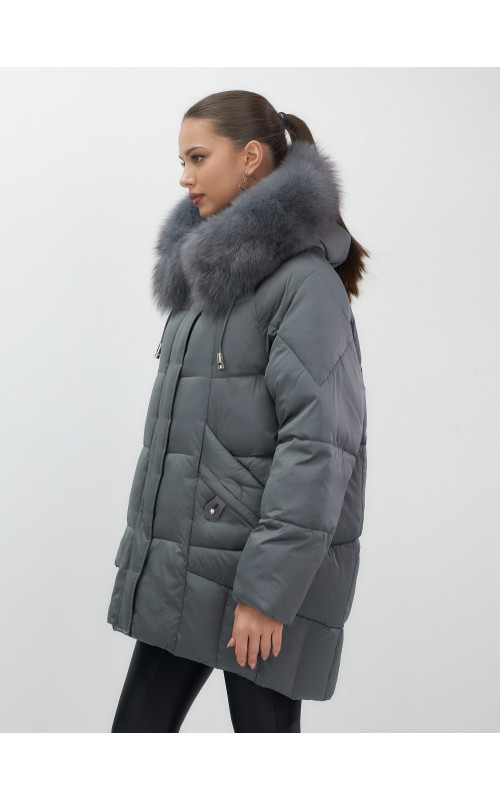 Пуховик с мехом песца зимний премиум-класса