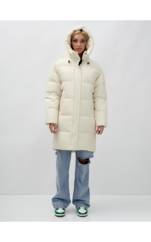 Зимняя куртка свободного кроя для женщин с трикотажными манжетами.