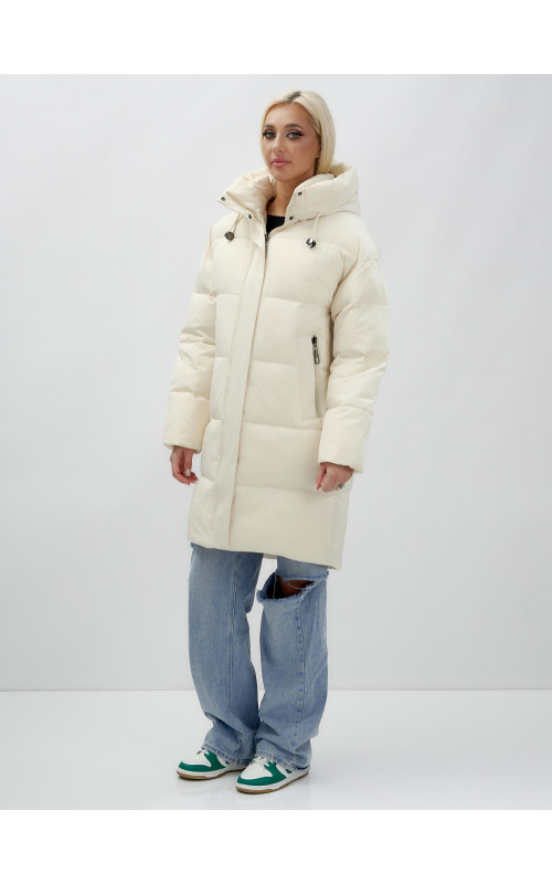 Зимняя куртка свободного кроя для женщин с трикотажными манжетами.