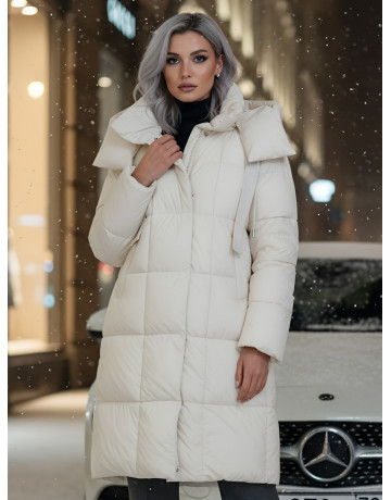 Длинный женский пуховик с капюшоном для зимы
