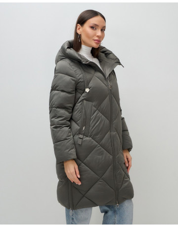 Длинный женский пуховик с капюшоном для зимы