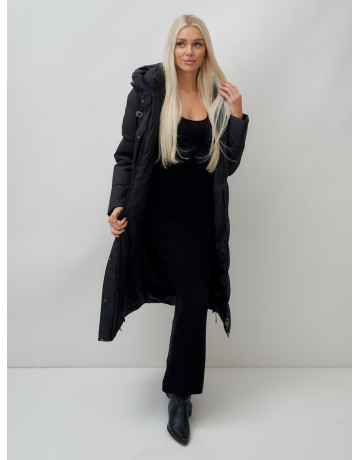 Длинный зимний пуховик с капюшоном для женщин