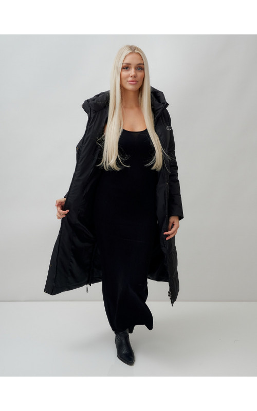 Длинный зимний пуховик с капюшоном для женщин