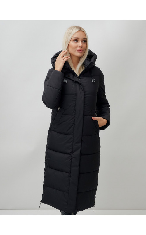 Длинный зимний пуховик с капюшоном для женщин