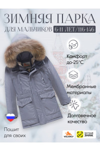 Детская зимняя парка для мальчика с капюшоном и мехом, серая.