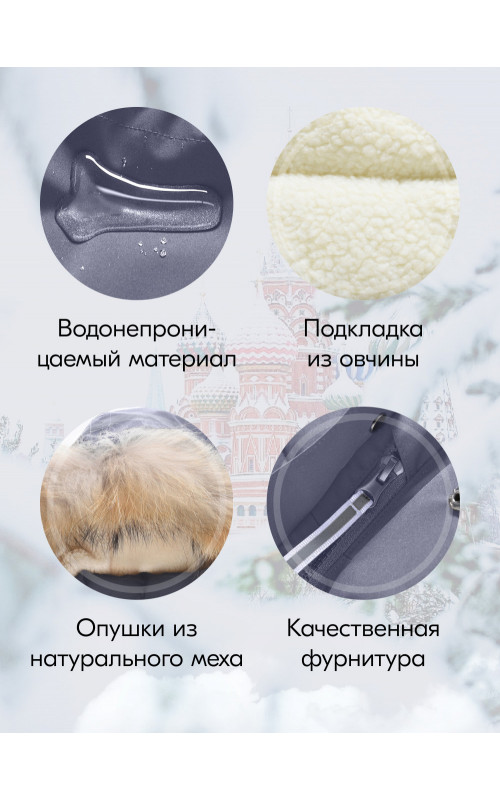 Детская зимняя парка для мальчика с капюшоном и мехом, серая.