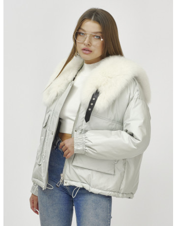 Зимний женский бомбер-куртка с меховой опушкой.