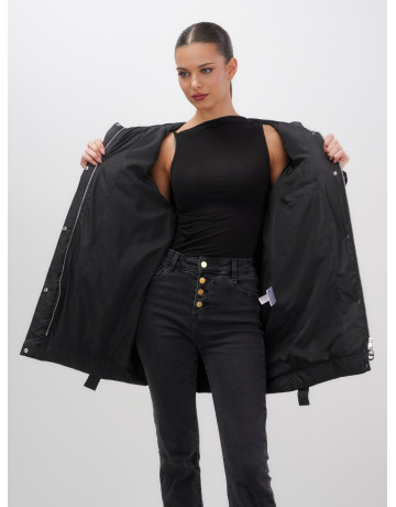 Пуховик с мехом песца для женщин, удлиненный, чёрный.