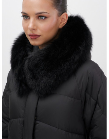 Пуховик с мехом песца для женщин, удлиненный, чёрный.