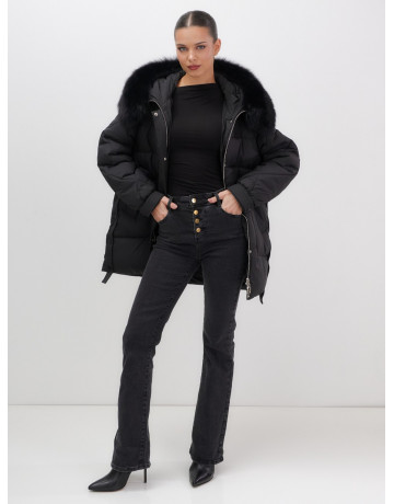 Пуховик с мехом песца для женщин, удлиненный, чёрный.