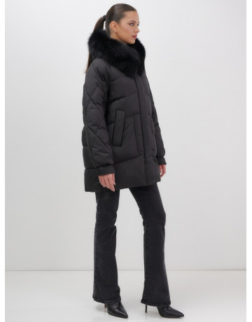 Пуховик с мехом песца для женщин, удлиненный, чёрный.