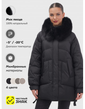 Пуховик с мехом песца для женщин, удлиненный, чёрный.