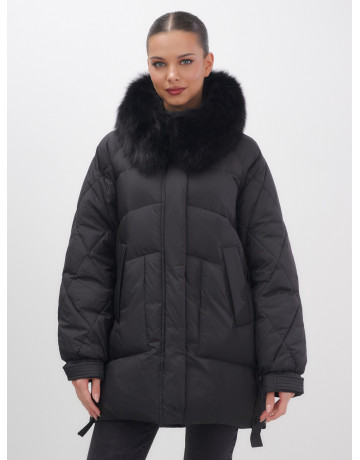 Пуховик с мехом песца для женщин, удлиненный, чёрный.