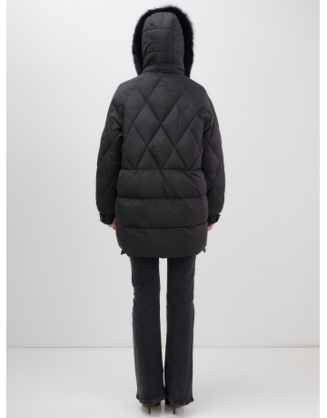 Пуховик с мехом песца для женщин, удлиненный, чёрный.