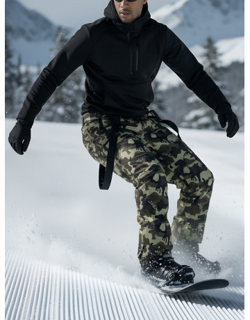 Мужской зимний горнолыжный утеплённый полукомбинезон с брюками, коричневый.