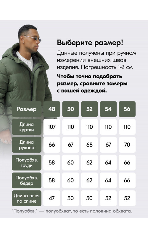 Мужская зимняя спортивная парка, удлинённая, цвета хаки.