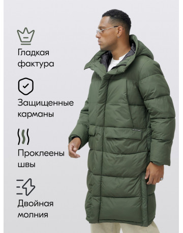 Мужская зимняя спортивная парка, удлинённая, цвета хаки.
