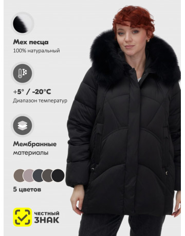 Пуховик женский зимний с мехом и капюшоном, чёрный.