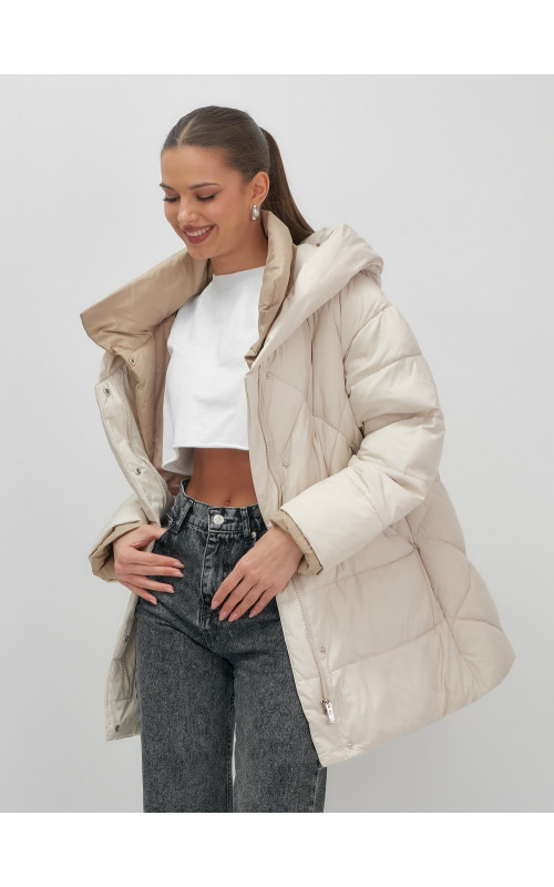 Утеплённый пуховик для женщин большого размера с капюшоном