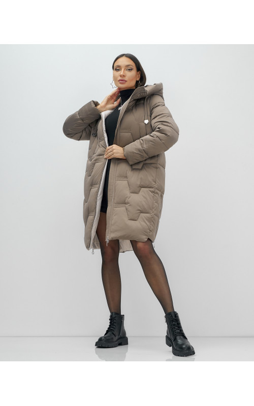 Длинный женский пуховик с капюшоном для зимы